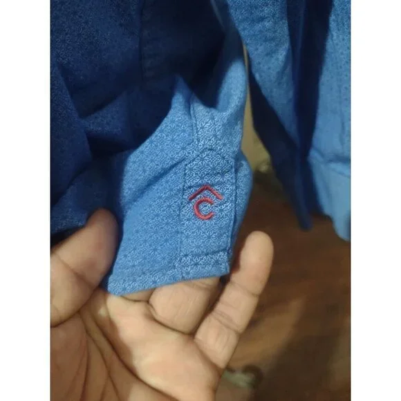 Rafter C Mens Button Down Shirt Blue All Over Print Golf Shirt Long Sleeve XL - Picture 7 of 14